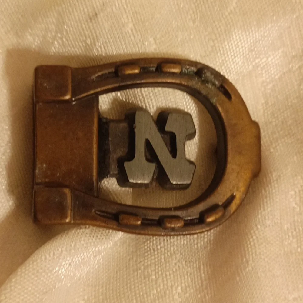 Vintage brass N horseshoe small mens belt buckle